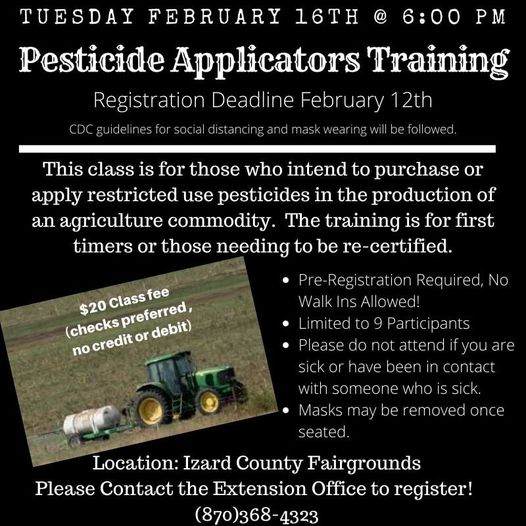 Izard County Cooperative Extension Pesticide Applicator's Training, Feb. 16, 2001