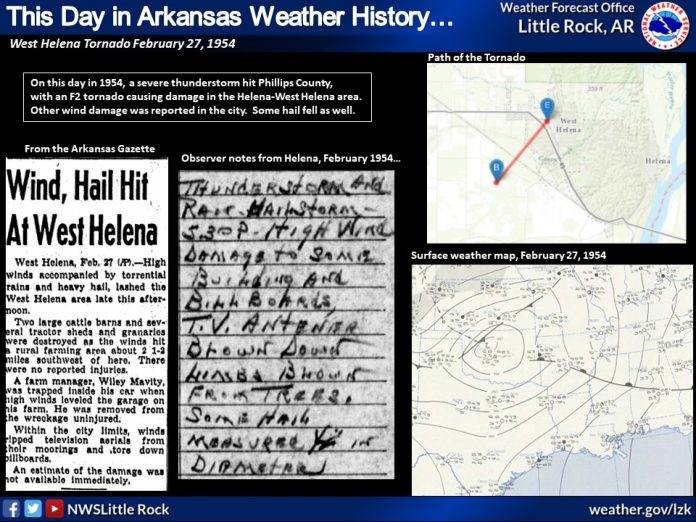National Weather Service Little Rock This Day in History, February 27, 1954 W. Helena Tornado