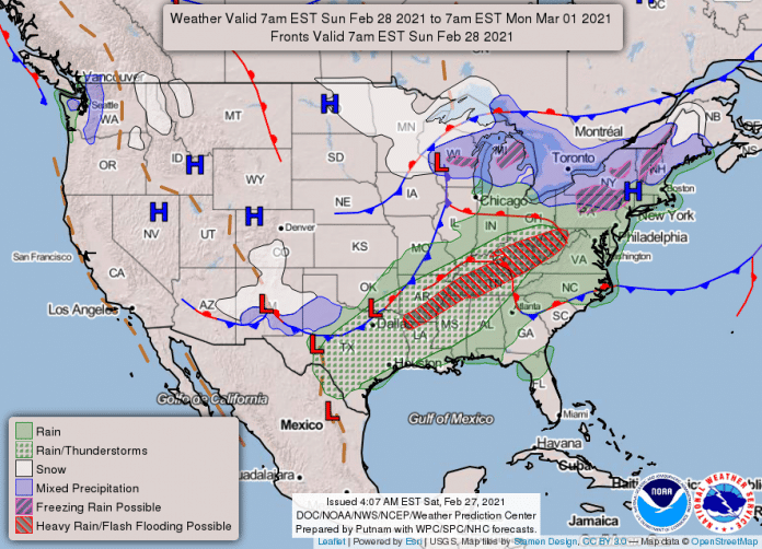 National Weather Service Map February 28, 2021