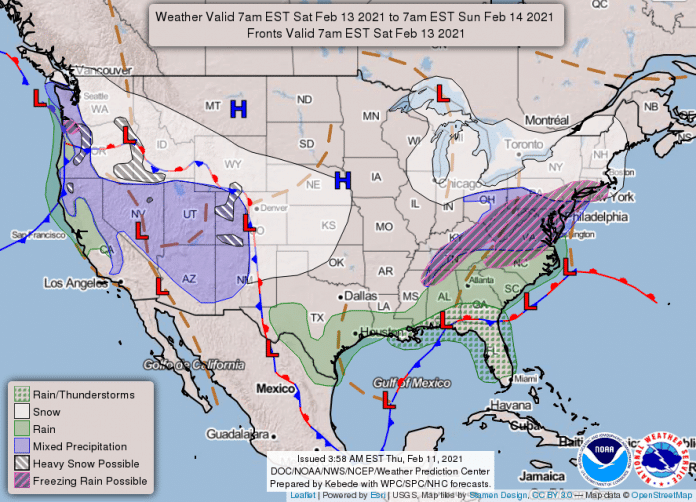 National Weather Service National Map, February 13, 2021