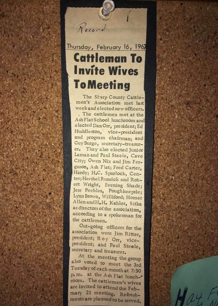 Sharp County Cattlemen's Association to Invite Wives to Meeting