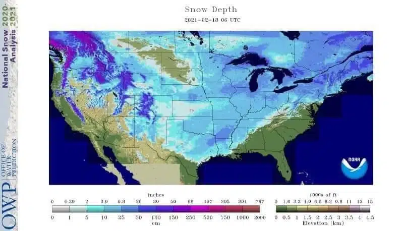 Snow Depth February 18, 2021