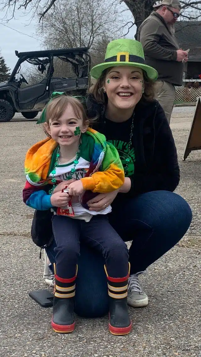 Lauren and Audrey Block enjoying the pre-parade festivities at the 2021 Sidney St. Patrick's Day Parade event