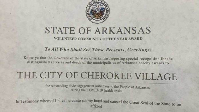 Cherokee Village, Arkansas, named an Arkansas Volunteer Community of the Year