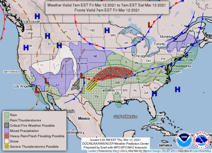 National Weather Service Map March 12-March 13, 2021