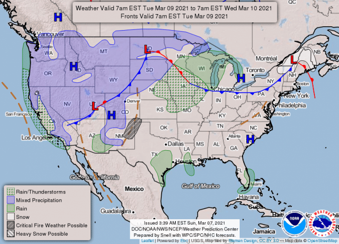 National Weather Service map March 9, 2021