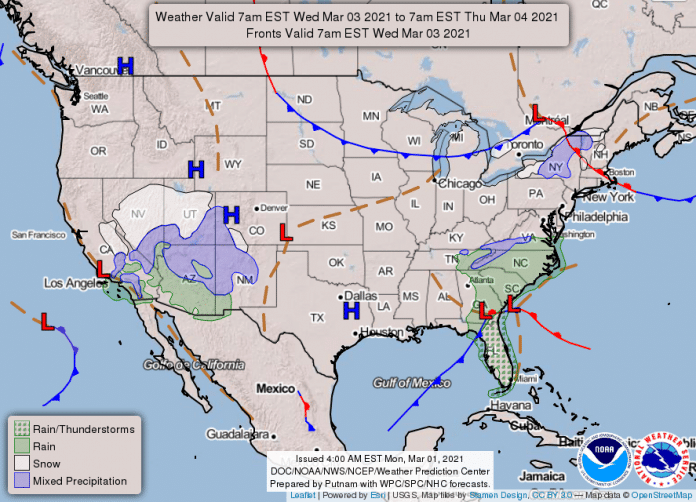 National Weather Service weather map March 2, 2021-March 3