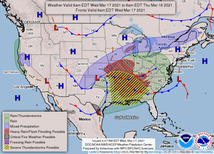 National Weather Service map March 17-18