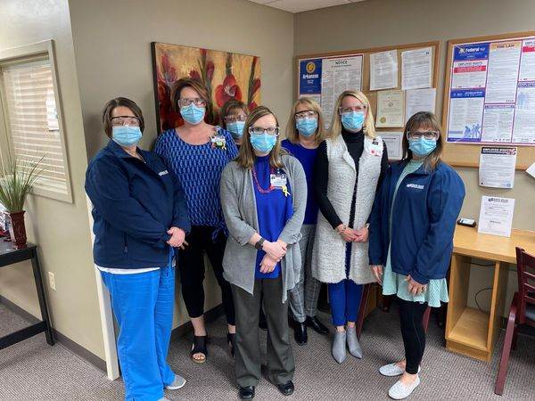 White River Health System coworkers at White River Medical Center in Batesville, Arkansas, wear blue in remembrance of National Dress in Blue Day which brings attention for Colorectal Cancer Awareness Month
