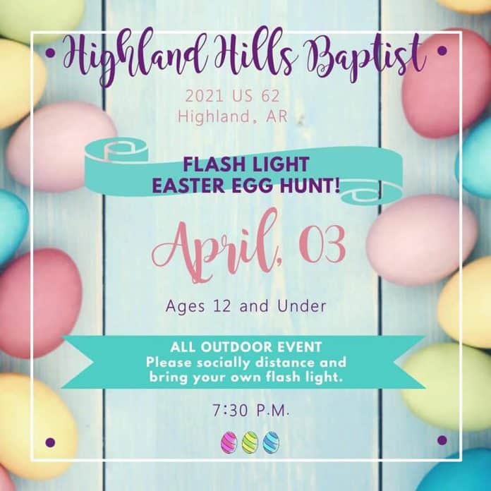 Highland Hills Baptist Church Flashlight Easter Egg Hunt April 3