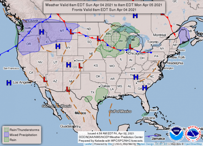 National Weather Service map April 4, 2021 Hallmark Times