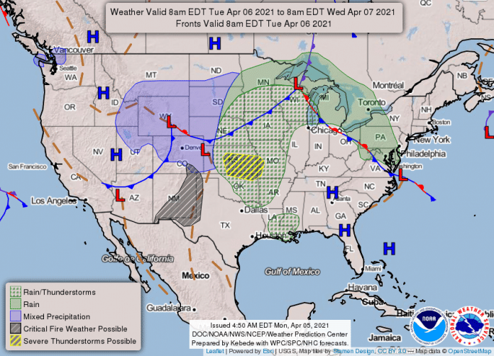 National Weather Service map April 6, 2021