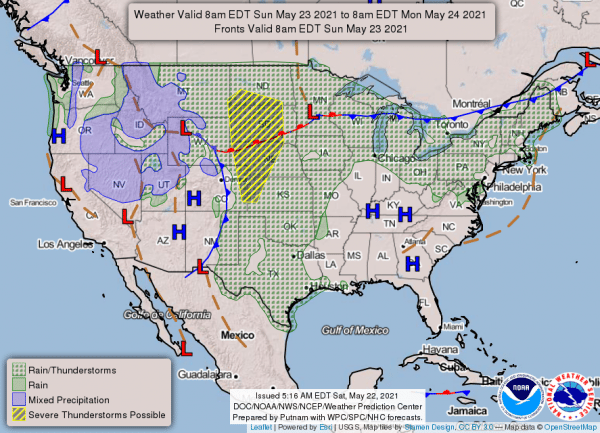 National Weather Service map May 23, 2021 - Hallmark Times