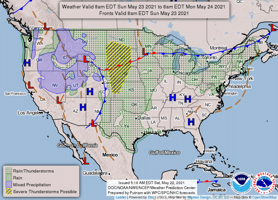 National Weather Service map May 23, 2021 - Hallmark Times