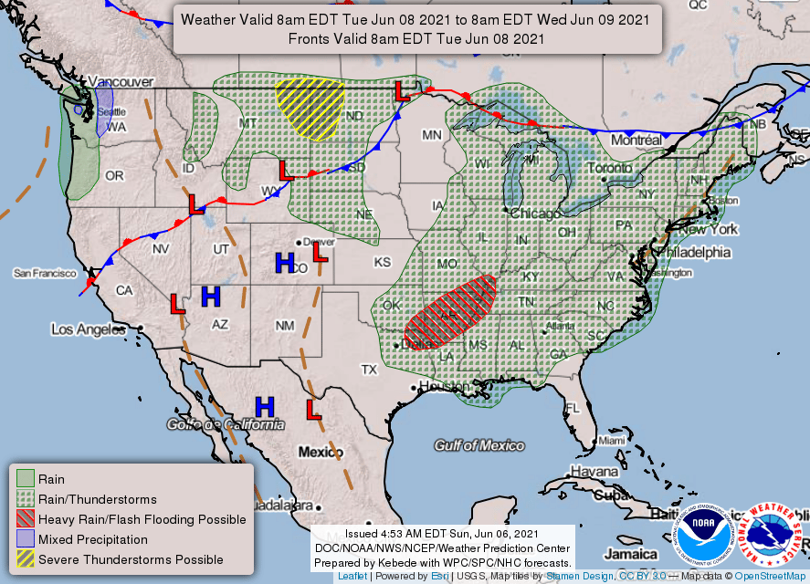 National Weather Service map June 8, 2021 - Hallmark Times