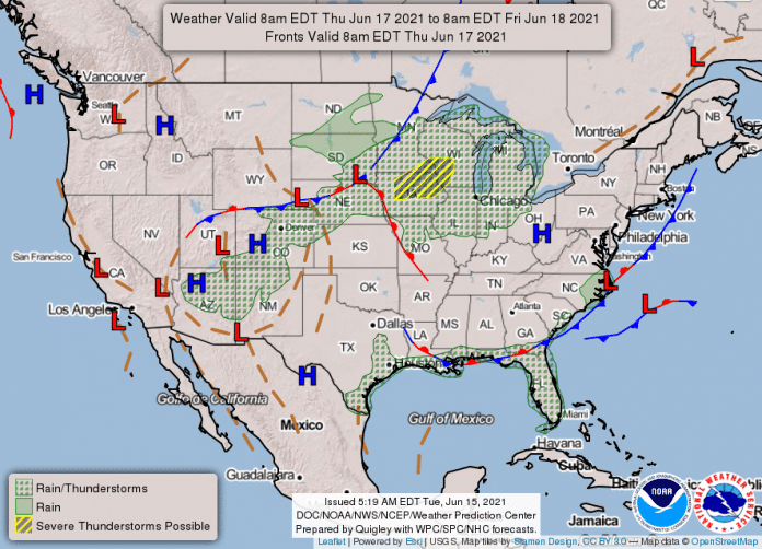 National Weather Service map June 17, 2021