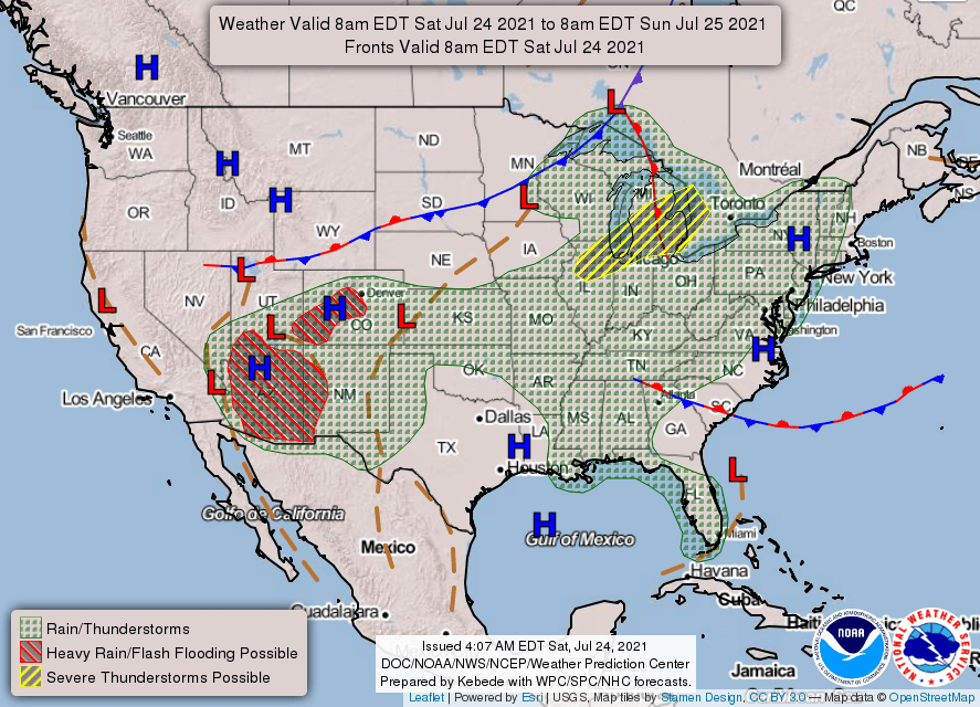 National Weather Service map July 24, 2021 - Hallmark Times