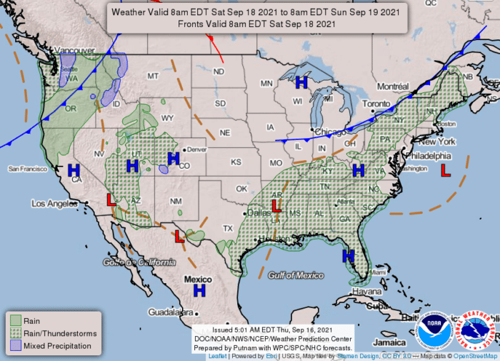 National Weather Service map Sept. 18, 2021 - Hallmark Times