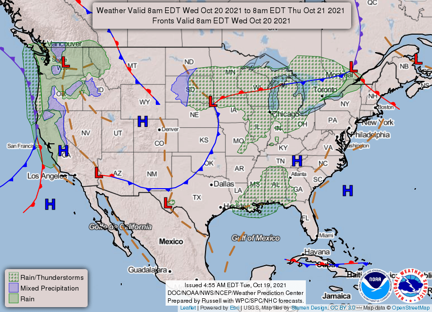 National Weather Service map Oct. 20, 2021 - Hallmark Times