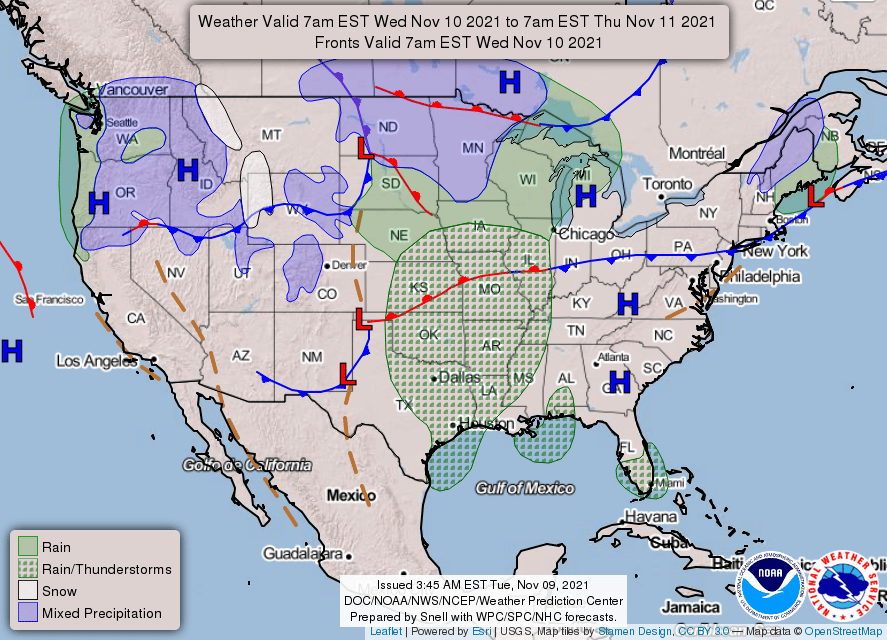National Weather Service map Nov. 10, 2021 - Hallmark Times
