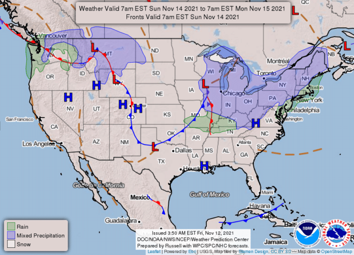 National Weather Service map Nov. 14, 2021  Hallmark Times