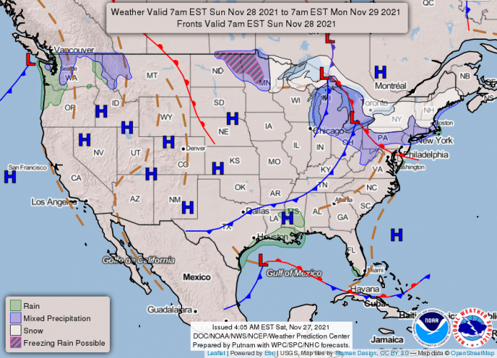 National Weather Service map November 28, 2021