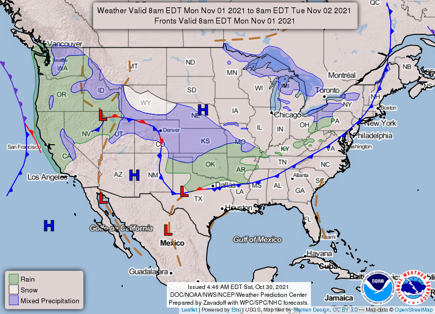 National Weather Service map Nov. 1, 2021 Hallmark Times