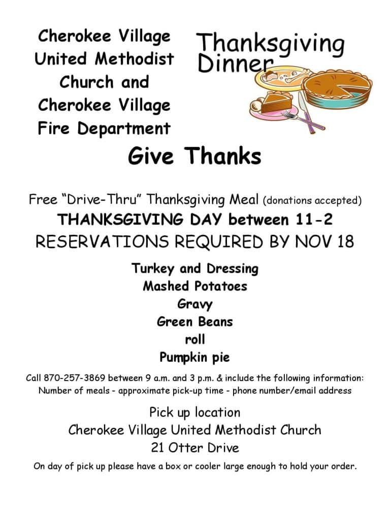 CVUMC and CVFD Thanksgiving dinner reservations closing Nov. 18