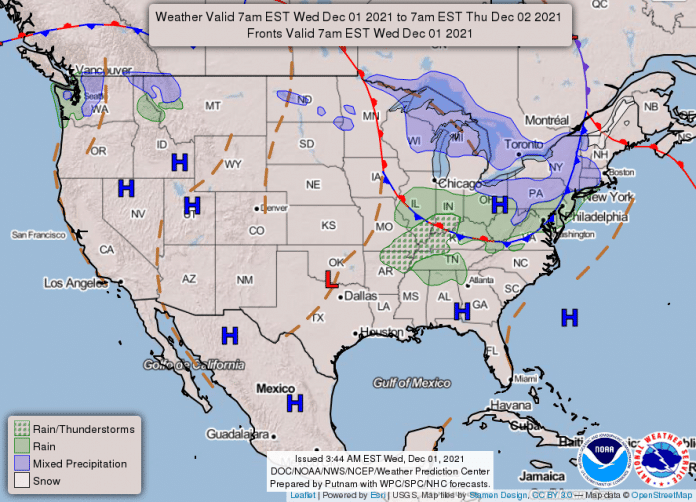National Weather Service map December 1, 2021