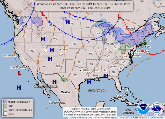 National Weather Service map December 2, 2021