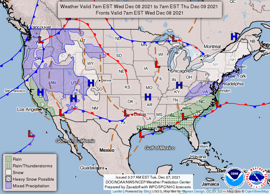 National Weather Service map Dec. 8, 2021 Hallmark Times