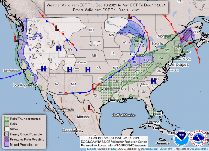 National Weather Service map December 16, 2021
