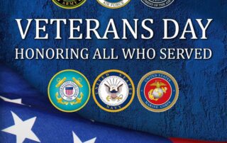 Veterans Day honoring all who served, military emblems.