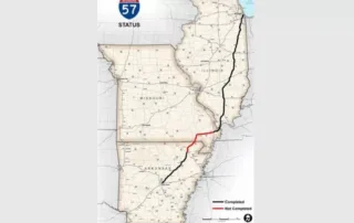 Interstate 57 map showing completed and incomplete sections.