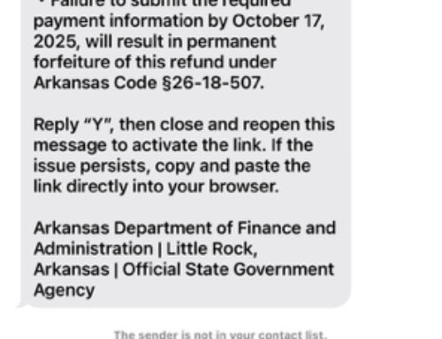 Warning – Scam Text to Arkansans
